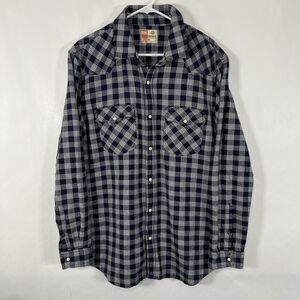 Ruff Hewn Pearl Snap Heavyweight Flannel Shirt Mens Size Medium Blue Plaid